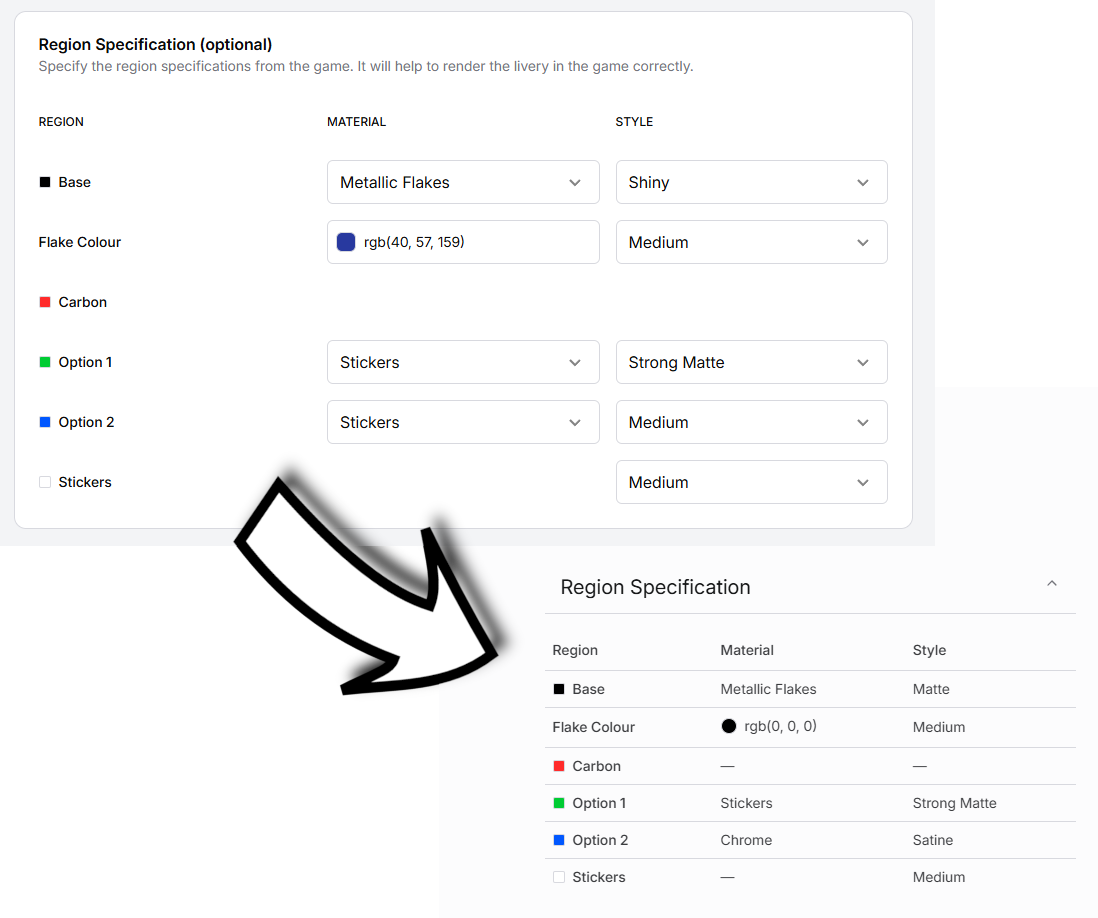 Select region specification (optional)